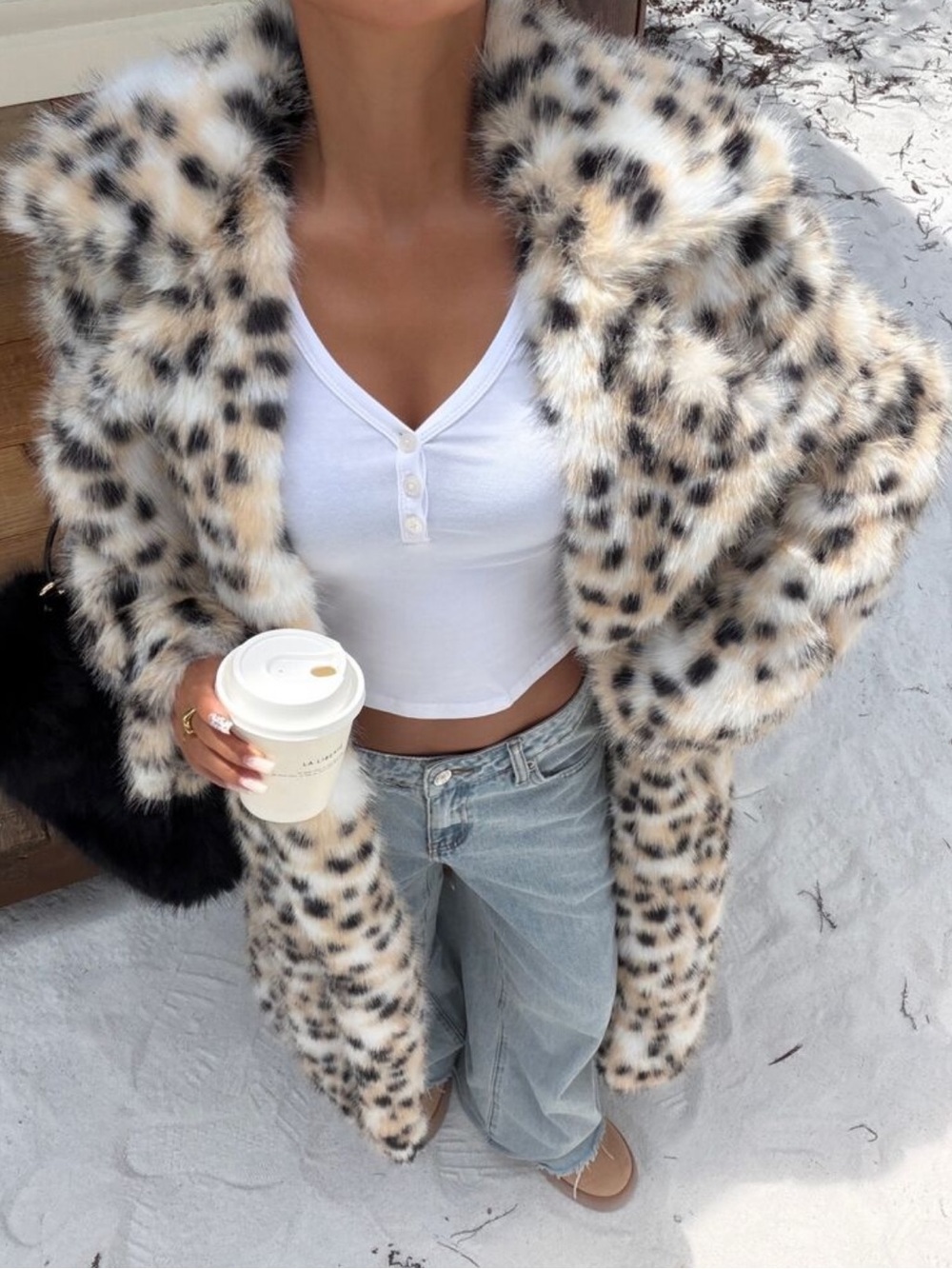 Women's Leopard Print Faux Fur Coat, Mid-Length Slimming, Fashionable